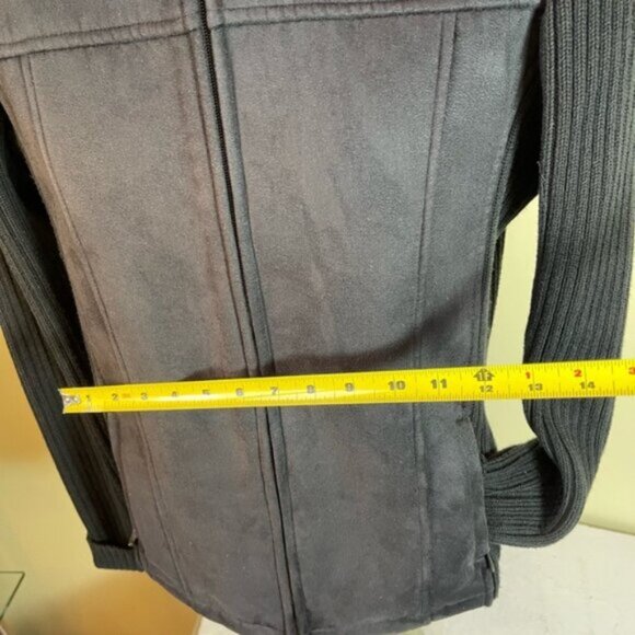 Lady Hathaway Zip Front Jacket Faux Suede Fur Sweater Sleeves Pockets Cozy Top M - Picture 14 of 16